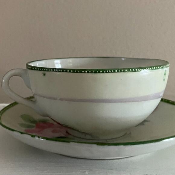 Vintage Japanese Hand Painted Teacup & Saucer Floral, Landscape, House Design - Picture 3 of 9